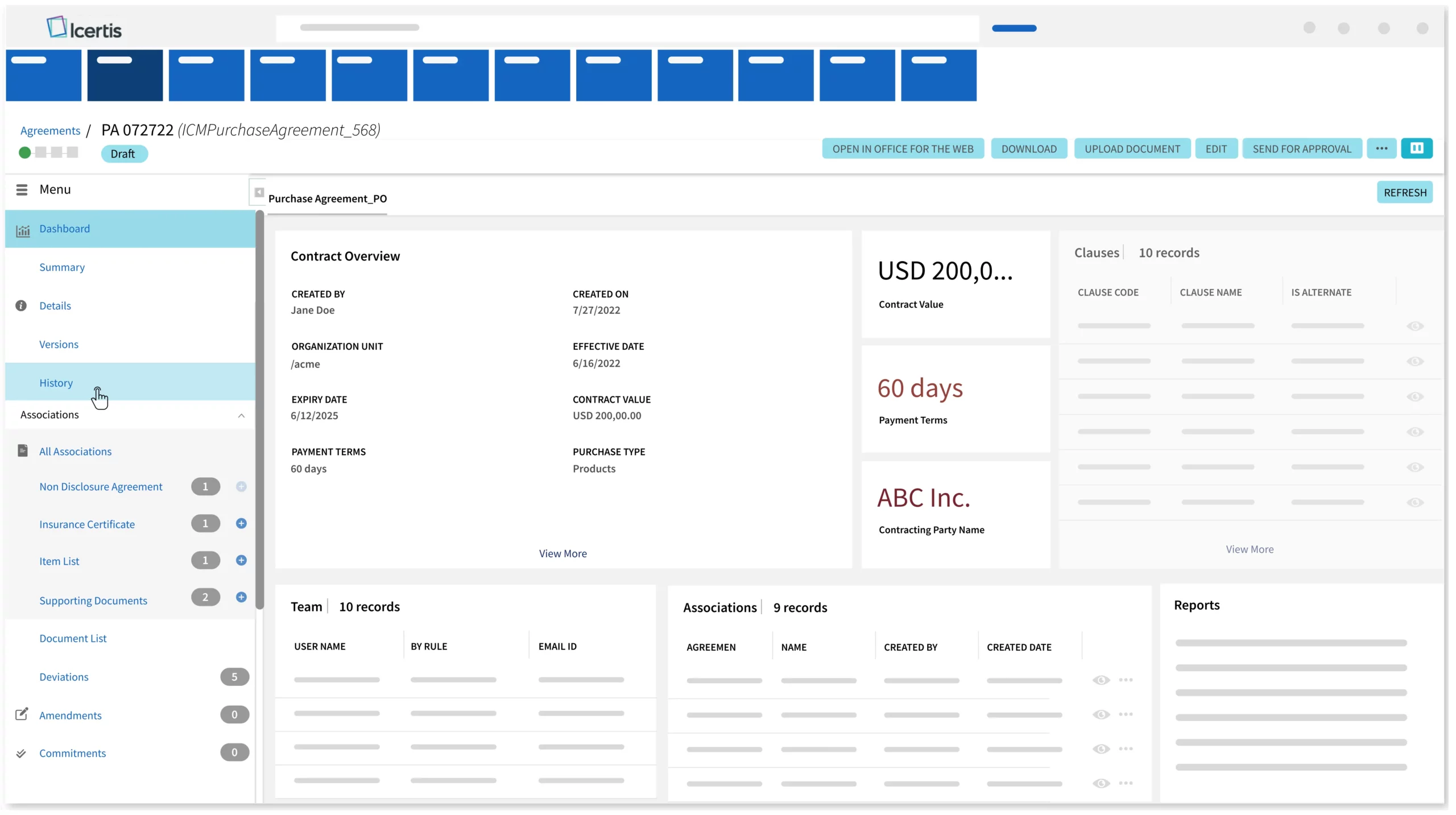 Icertis Dashboard